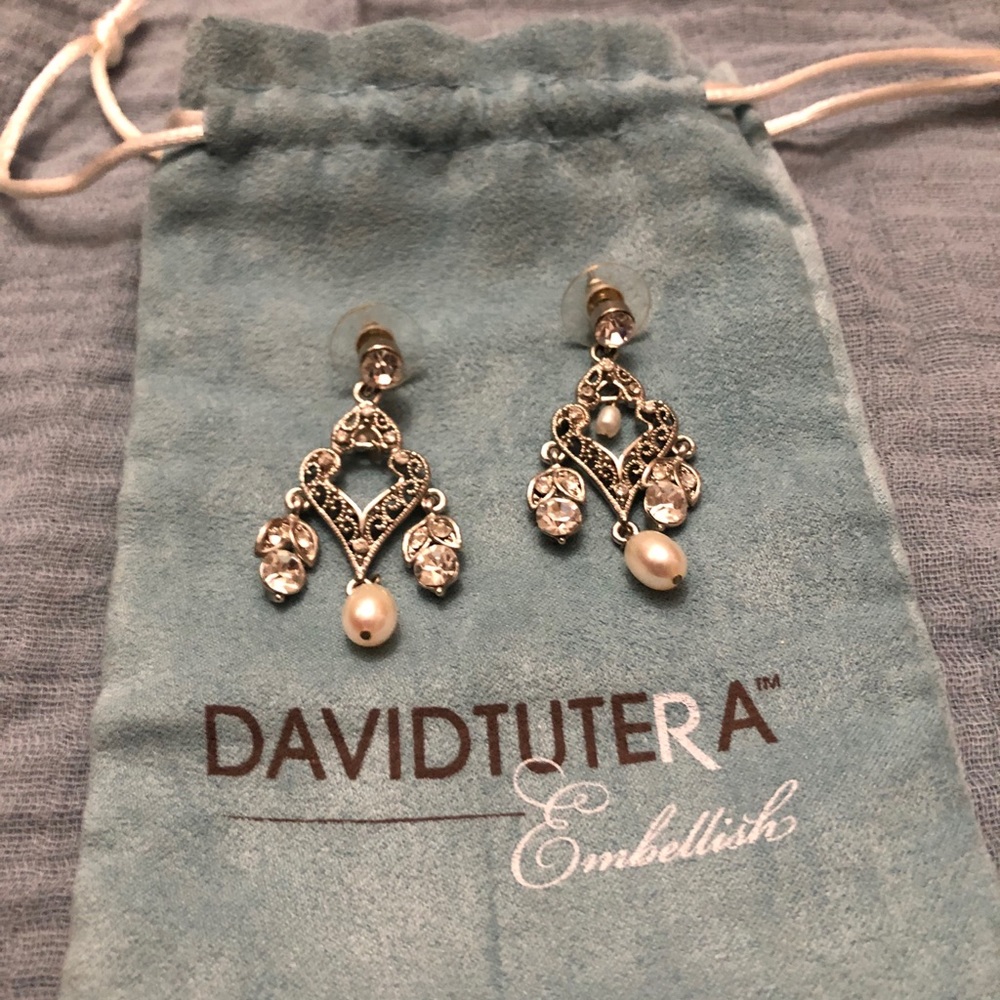 David Tutera Crystal & Pearl Drop Earrings Bridal